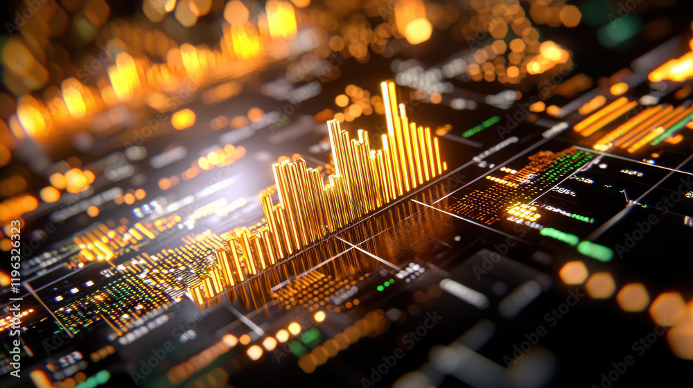 Aufkleber detailed artistic composition of financial metrics, showcasing vibrant data visualizations and glowing graphs that represent market trends and analytics