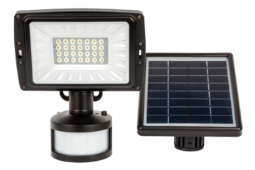 Solar powered motion sensor security light isolated with transparent background