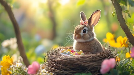 Adorable Easter Bunny in a Nest