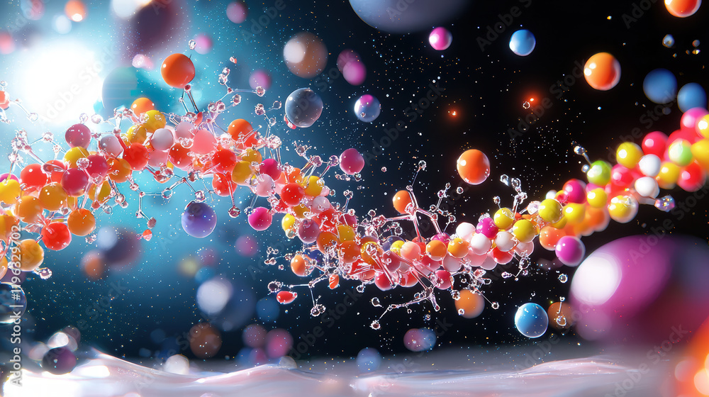 Fototapete colorful molecular structures and particles create vibrant scene, showcasing beauty of science and t