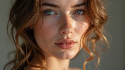 Fototapeta premium A close up of a woman's face with blue eyes