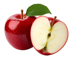 Red apple whole and half png isolated on transparent background