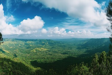 Obraz premium Majestic Mountain Panorama: Verdant Peaks and Lush Valleys art eco view calm wild green hills vista 
