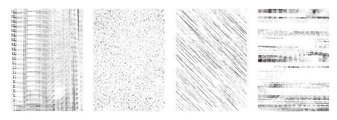 Obraz premium Overlay textures set stamp with grunge effect. Old damage Dirty grainy and scratches. Set of different distressed black grain texture. Distress overlay vector textures. 