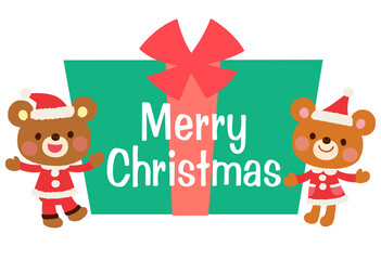 かわいいクマのサンタクロース　メリークリスマス　ロゴ
