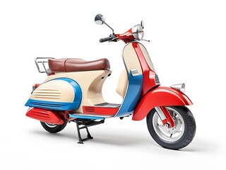 Classic beige, modern red, and retro blue scooter isolated on a white background