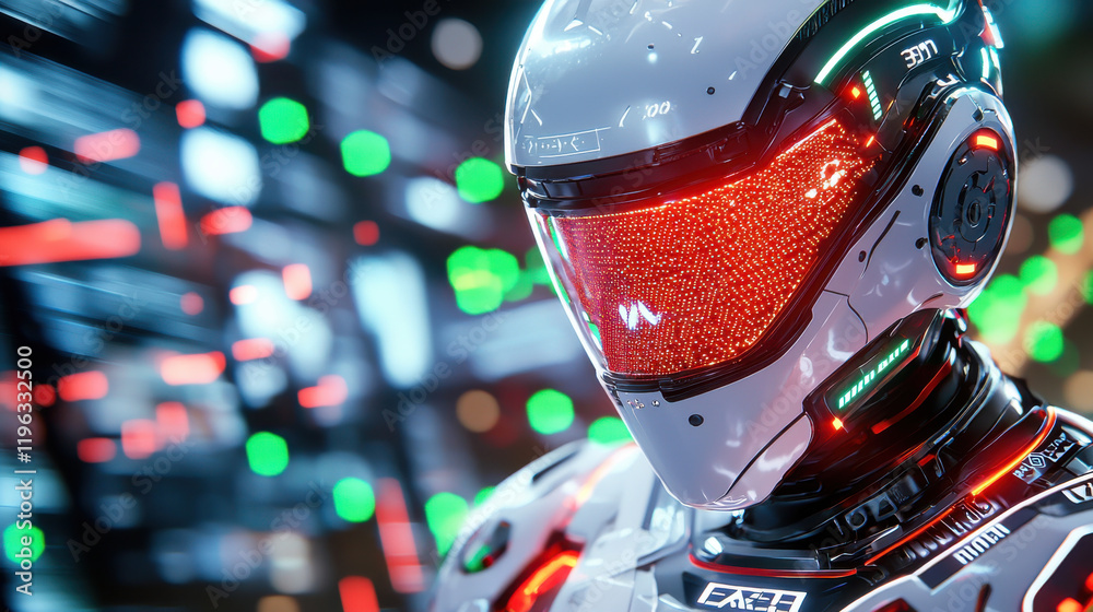 Fototapete futuristic robot with sleek design and glowing red visor, showcasing advanced technology and intrica