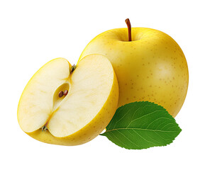 Golden apples with a sliced section png isolated on transparent background