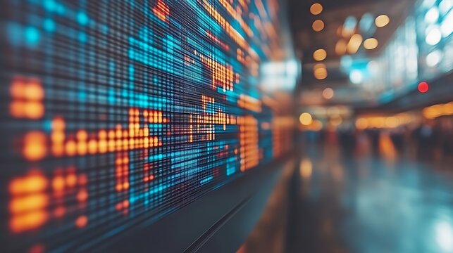 Abstract digital data display in a modern building.