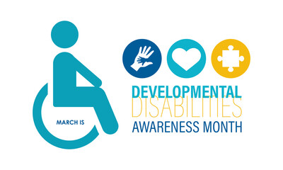 Developmental Disabilities awareness month is observed every year in March. increase awareness about the needs and potential of individuals with developmental disabilities. Banner poster background.
