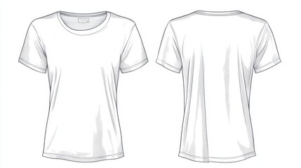 Naklejka premium 36.A detailed fashion illustration of a half-button t-shirt, showcasing both the front and back views. The relaxed fit design is presented in a clean, minimalistic style, with clear technical lines