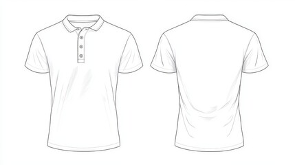36.A detailed fashion illustration of a half-button t-shirt, showcasing both the front and back views. The relaxed fit design is presented in a clean, minimalistic style, with clear technical lines