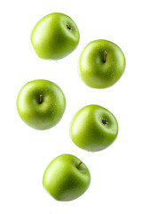 Green apples with water droplets png isolated on transparent background