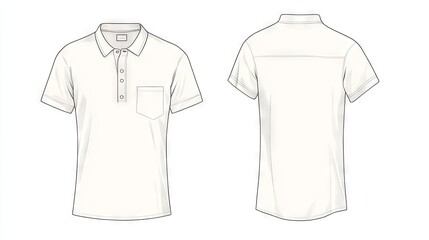42.A fashion flat technical drawing of a half-button t-shirt, featuring a relaxed fit in both front and back views. The shirt is depicted with a minimal design in white, allowing designers to focus