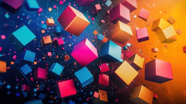An artistic representation of innovation with abstract geometric shapes and bright mxi colors symbolizing creativity
