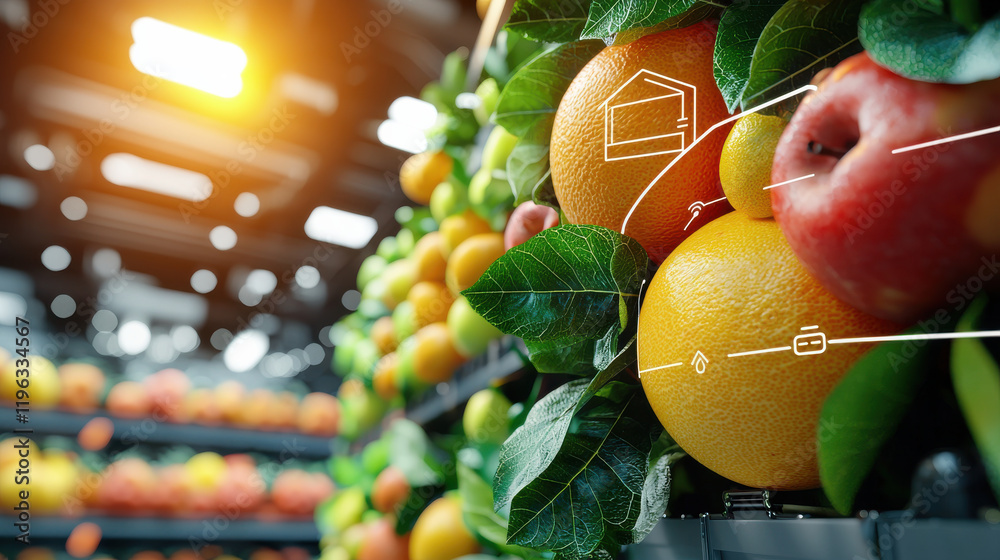 Leinwandbilder high resolution image of smart fruit storage system showcasing fresh oranges and apples with innovat