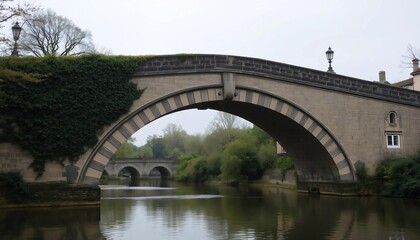 Fototapeta premium Ivy-Covered Stone Bridge Arching Over Calm River