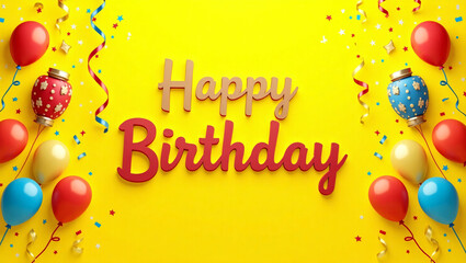 Festive Birthday Background with Colorful Balloons and Lanterns