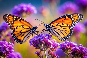 Obraz premium High-resolution images showcase monarch butterflies' beauty against a backdrop of breathtaking purple blooms.
