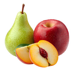 Fresh pears, apples, and peach png isolated on transparent background