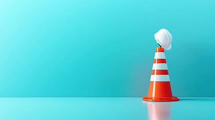 Traffic cone with white helmet, construction site safety and road work helmet
