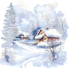 Naklejka premium Serene Winter Watercolor Landscape Illustration