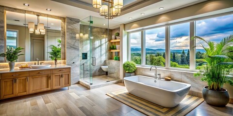 Modern spa bathroom: a luxurious photoshoot revealing elegant interiors and serene ambiance.