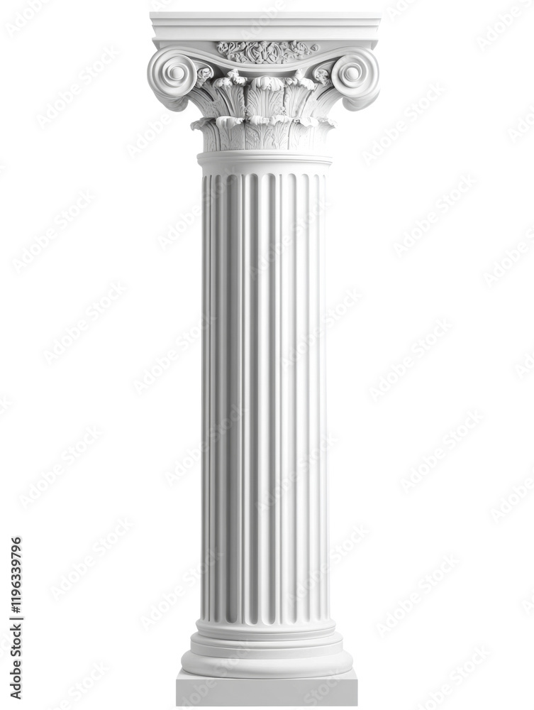 Poster the image shows a detailed rendering of a freestanding white corinthian column against a black backg