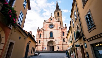 Fototapeta premium Majestic Cathedral in the Heart of a Charming European Town