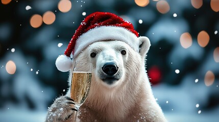 Polar Bear, Champagne, Christmas
