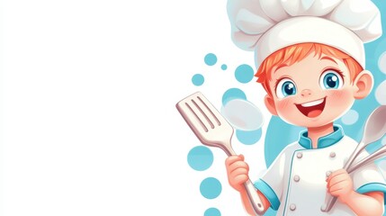 Whimsical cartoon chef with spatula and spats, culinary adventure in the kitchen