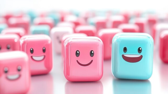 playful ensemble of smiling cubes, pink, blue, and purple joyful blocks for cheerful designs