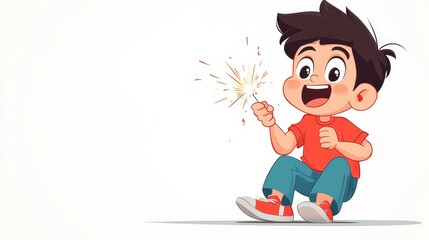 Fototapeta premium cartoon Boy with spark in mouth, captivating portrait of youthful energy and wonder boy