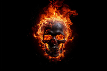 skull in fire on black background