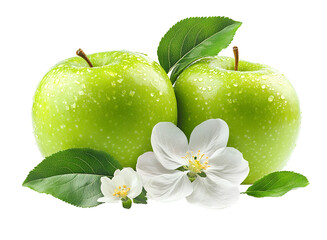 Green apples with spring blossoms png isolated on transparent background