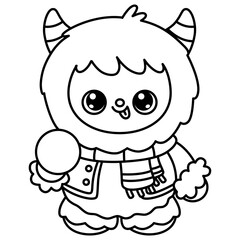 Obraz premium cute kawaii Yeti outline cartoon doodle illustration