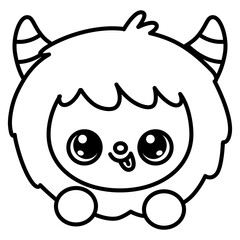 cute kawaii Yeti peeking outline cartoon doodle illustration
