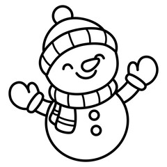 Obraz premium cute kawaii Snowman outline cartoon doodle illustration