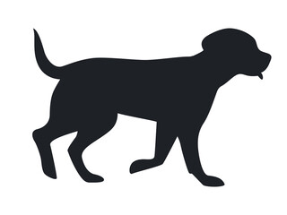 Walking dog black silhouette. Flat Illustration on transparent background