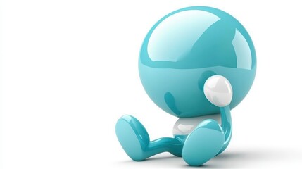 Serene blue 3d character relaxing on the ground, captivating digital illustration