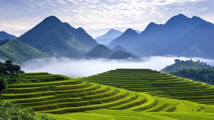 Fototapeta premium Misty Rice Terraces and Mountains