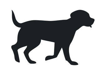 Walking dog black silhouette. Flat vector illustration isolated on white background