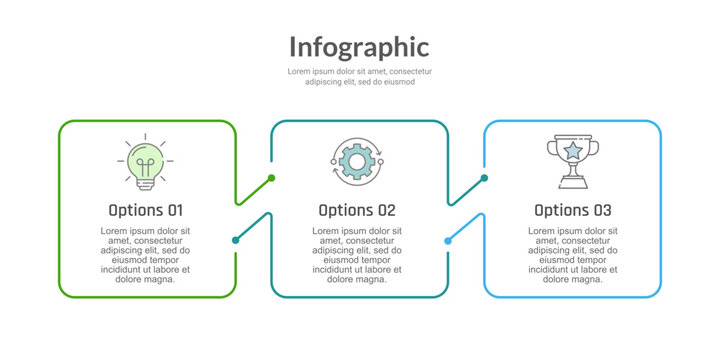 Infographic thin line 3 Key Elements of Business Success. Presentation, Plan, Marketing, Report and Information. Vector Illustration.