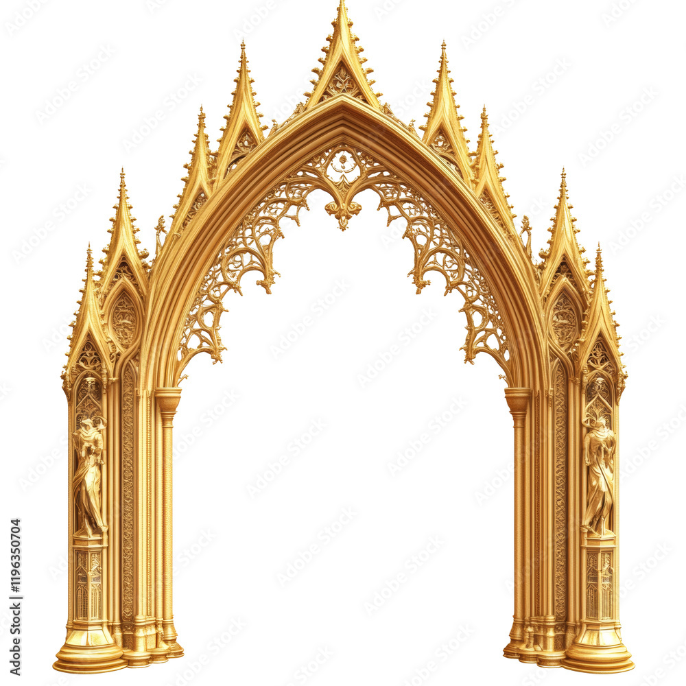 Aufkleber a digitally rendered image showcasing a grand golden gothic archway with detailed carvings and flank