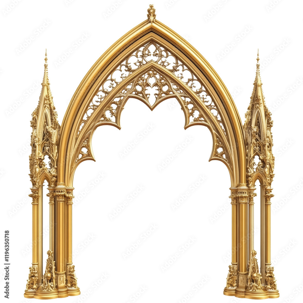 Aufkleber a detailed image showcases a golden gothic archway with intricate carvings and supporting columns, e
