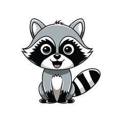 A cute cartoon raccoon with large, expressive eyes