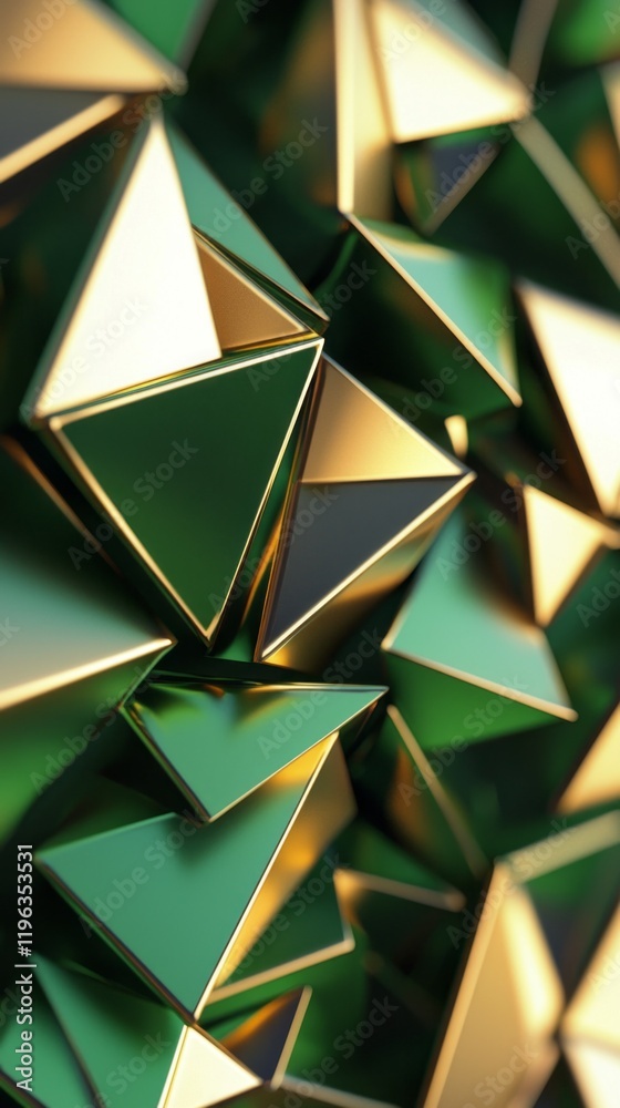 Poster brightly colored sharp triangles in a lively olive green form an intricate pattern, showcasing their