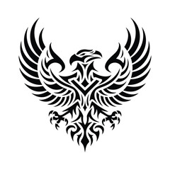 Obraz premium A stylized black tribal design of a phoenix with outstretched wings