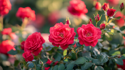 A close-up of red roses, forming an abstract background. The roses should be arranged in a bouquet-like pattern with each rose facing the camera directly from above. Valentine day