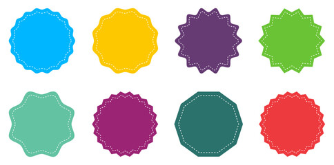 Set of simple circle frame different color. Special offer or price tag. Price sticker set isolated. Collection of empty circular stamp signs. Circle zigzag template. Vector illustration.